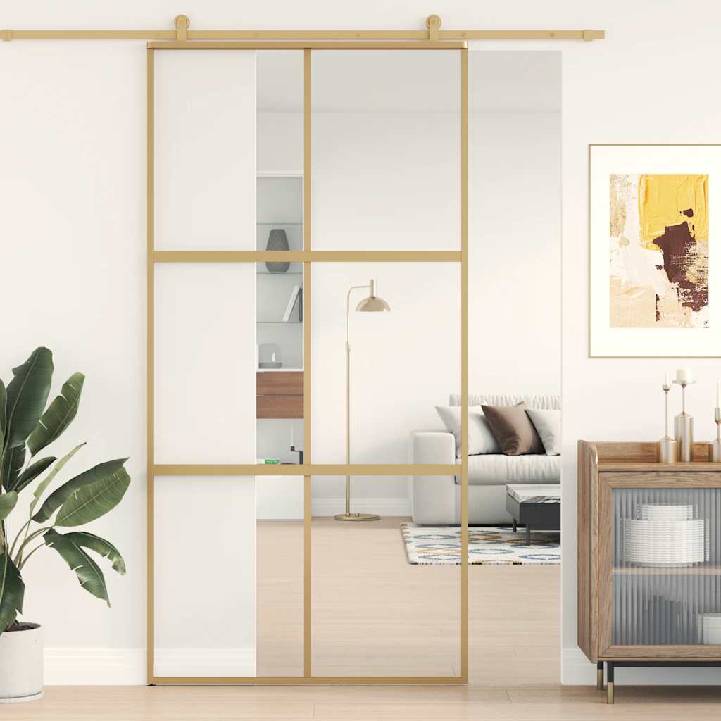 vidaXL Sliding Door Gold 102,5x205 cm Clear ESG Glass and Aluminium