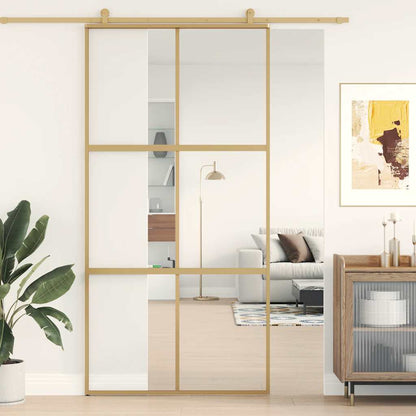 vidaXL Sliding Door Gold 102,5x205 cm Clear ESG Glass and Aluminium