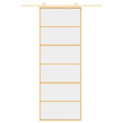 vidaXL Sliding Door Gold 76x205 cm Clear ESG Glass and Aluminium