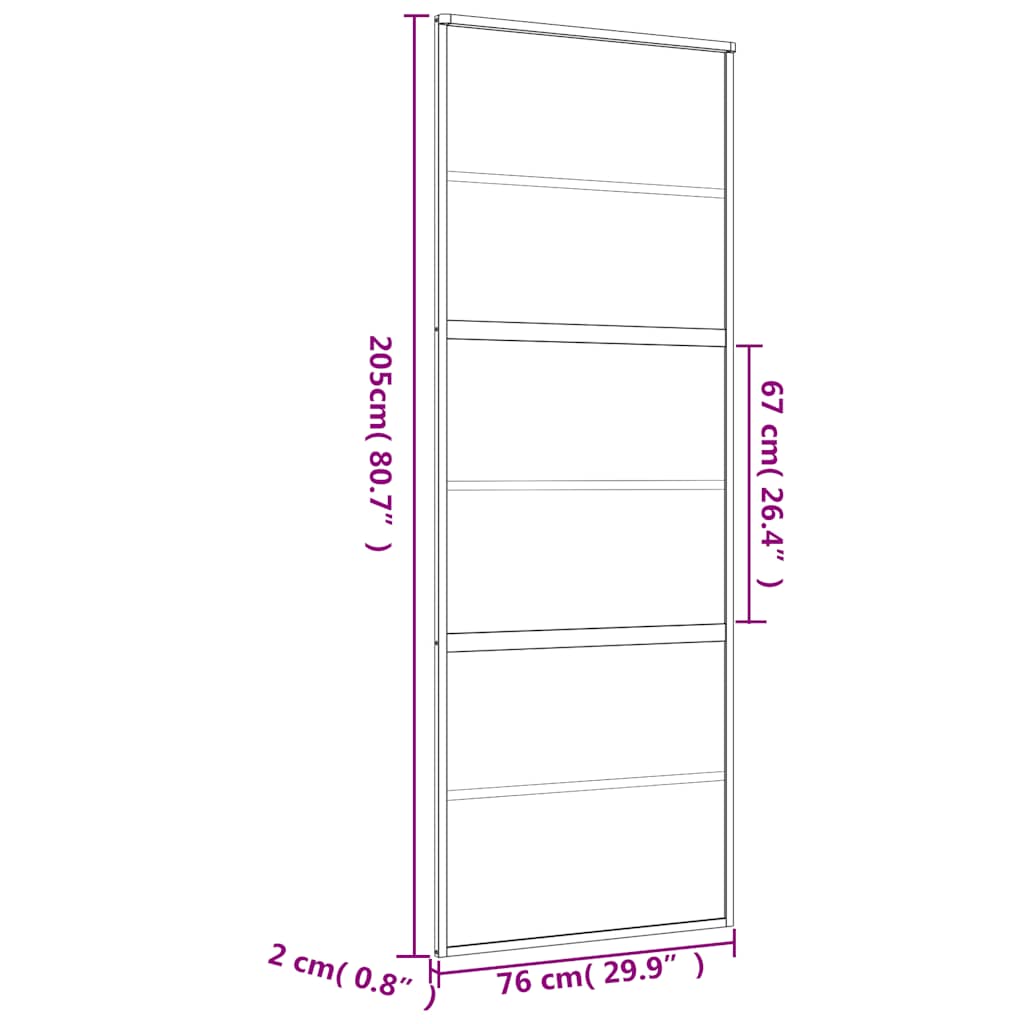 vidaXL Sliding Door Gold 76x205 cm Clear ESG Glass and Aluminium