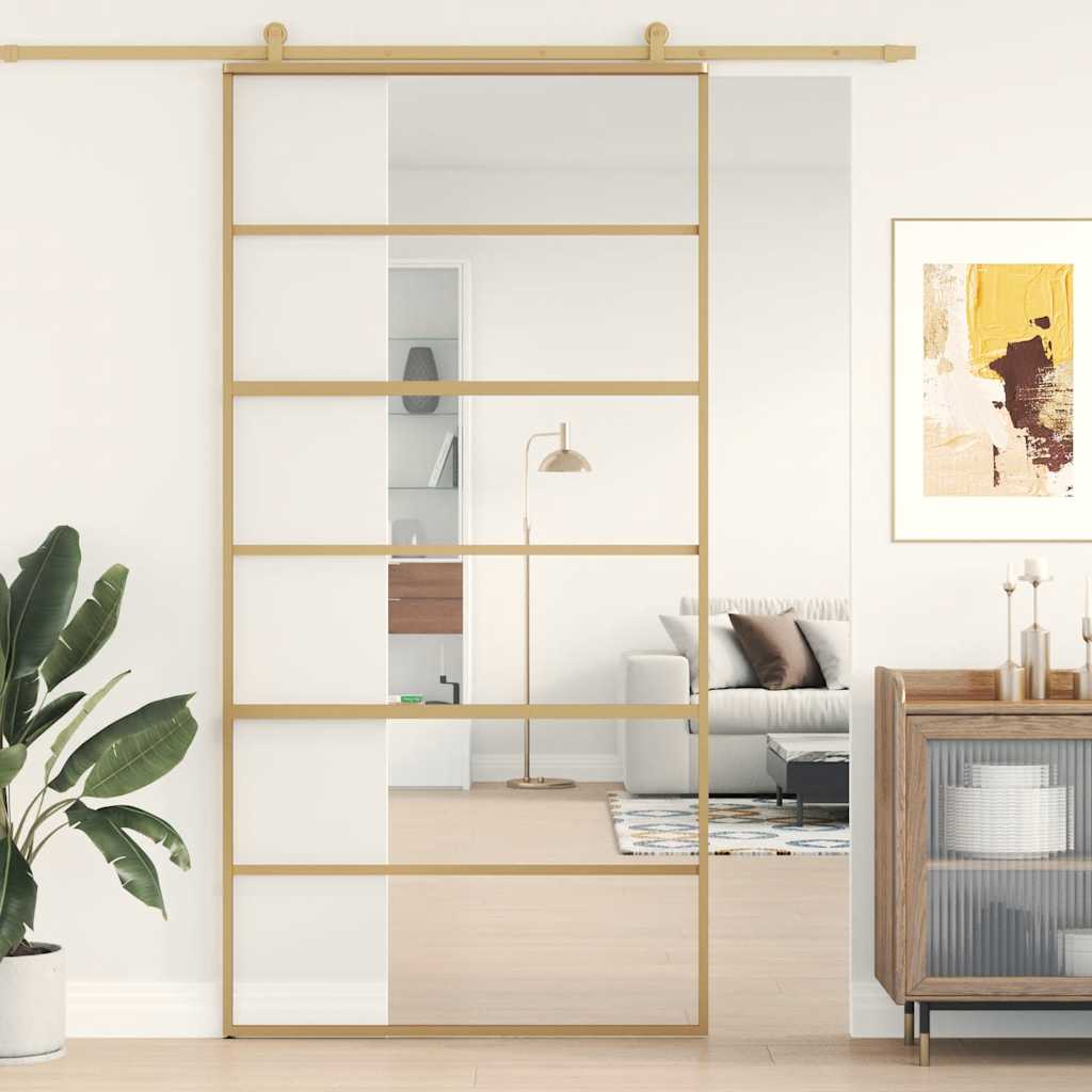 vidaXL Sliding Door Gold 102,5x205 cm Clear ESG Glass and Aluminium