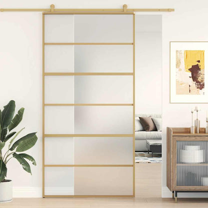 vidaXL Sliding Door Gold 102,5x205 cm Frosted ESG Glass and Aluminium