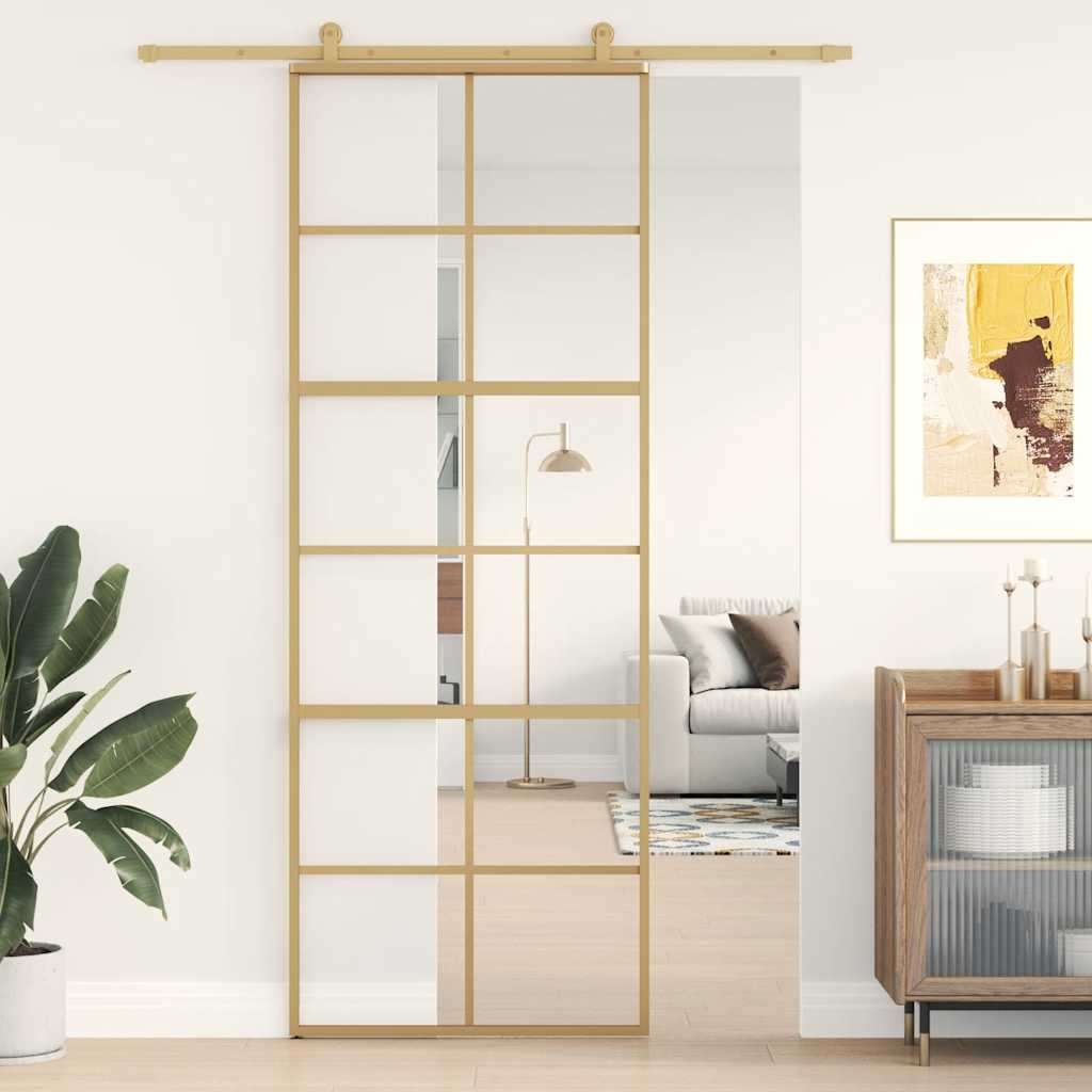 vidaXL Sliding Door Gold 76x205 cm Clear ESG Glass and Aluminium