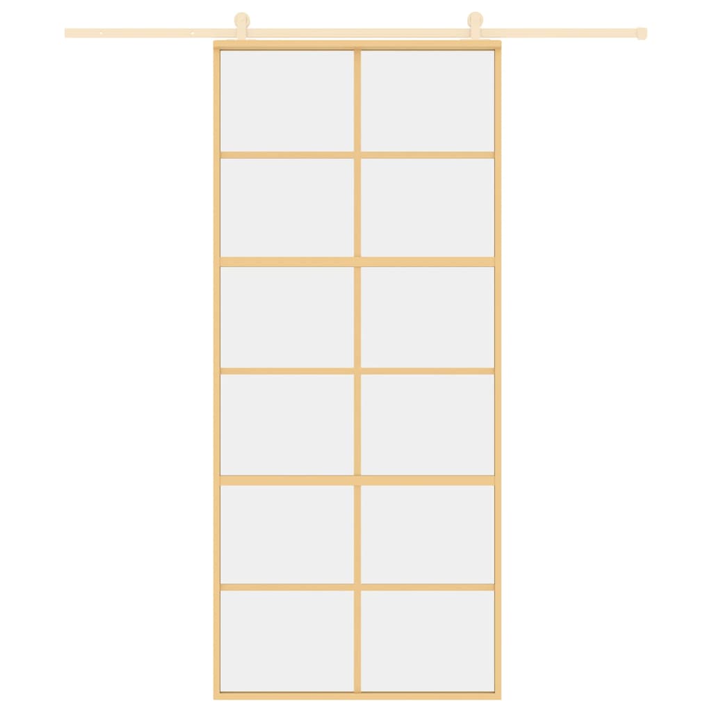 vidaXL Sliding Door Gold 90x205 cm Clear ESG Glass and Aluminium