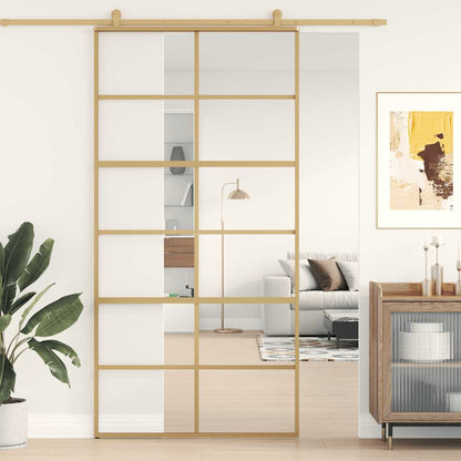 vidaXL Sliding Door Gold 102,5x205 cm Clear ESG Glass and Aluminium