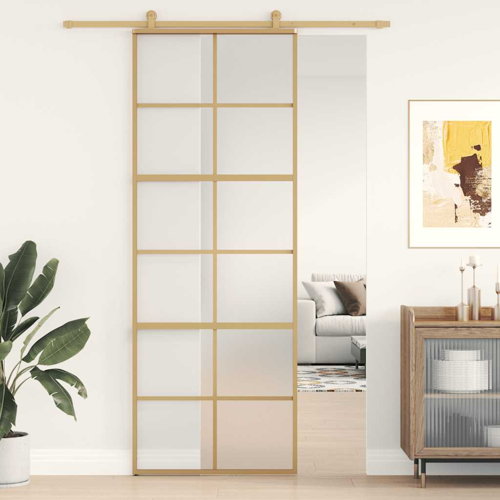 vidaXL Sliding Door Gold 76x205 cm Frosted ESG Glass and Aluminium
