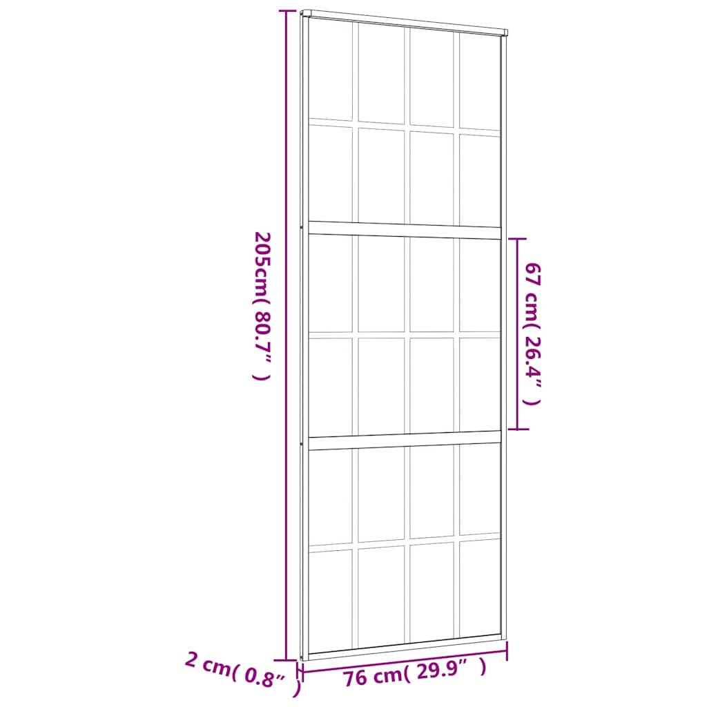 vidaXL Sliding Door Gold 76x205 cm Clear ESG Glass and Aluminium
