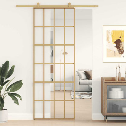 vidaXL Sliding Door Gold 76x205 cm Clear ESG Glass and Aluminium