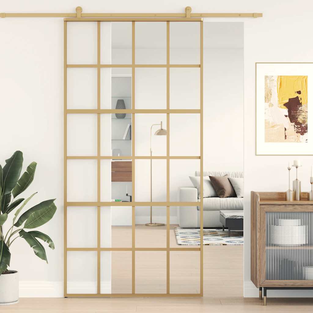 vidaXL Sliding Door Gold 102,5x205 cm Clear ESG Glass and Aluminium