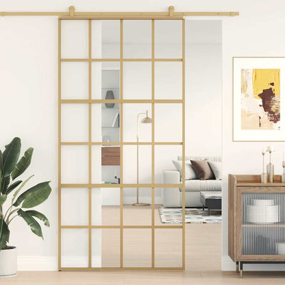 vidaXL Sliding Door Gold 102,5x205 cm Clear ESG Glass and Aluminium