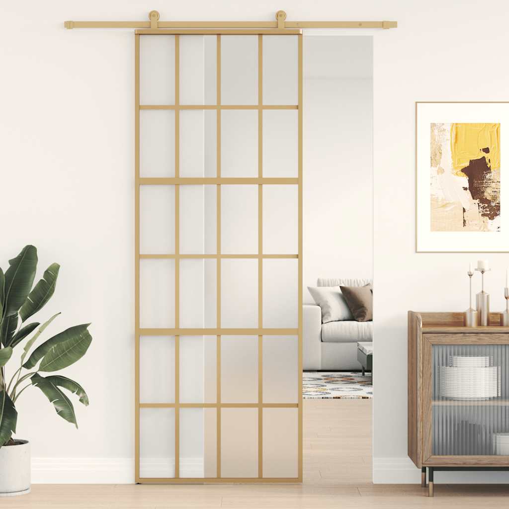 vidaXL Sliding Door Gold 76x205 cm Frosted ESG Glass and Aluminium