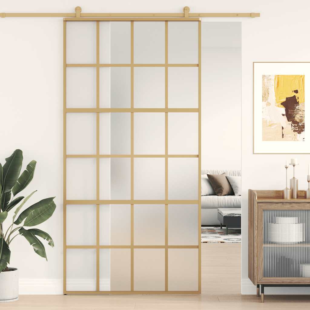 vidaXL Sliding Door Gold 102,5x205 cm Frosted ESG Glass and Aluminium