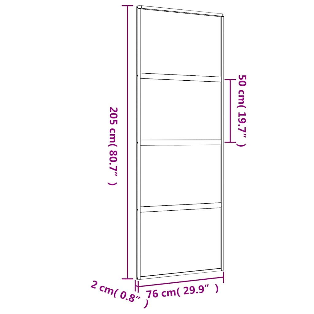 vidaXL Sliding Door Gold 76x205 cm Clear ESG Glass and Aluminium