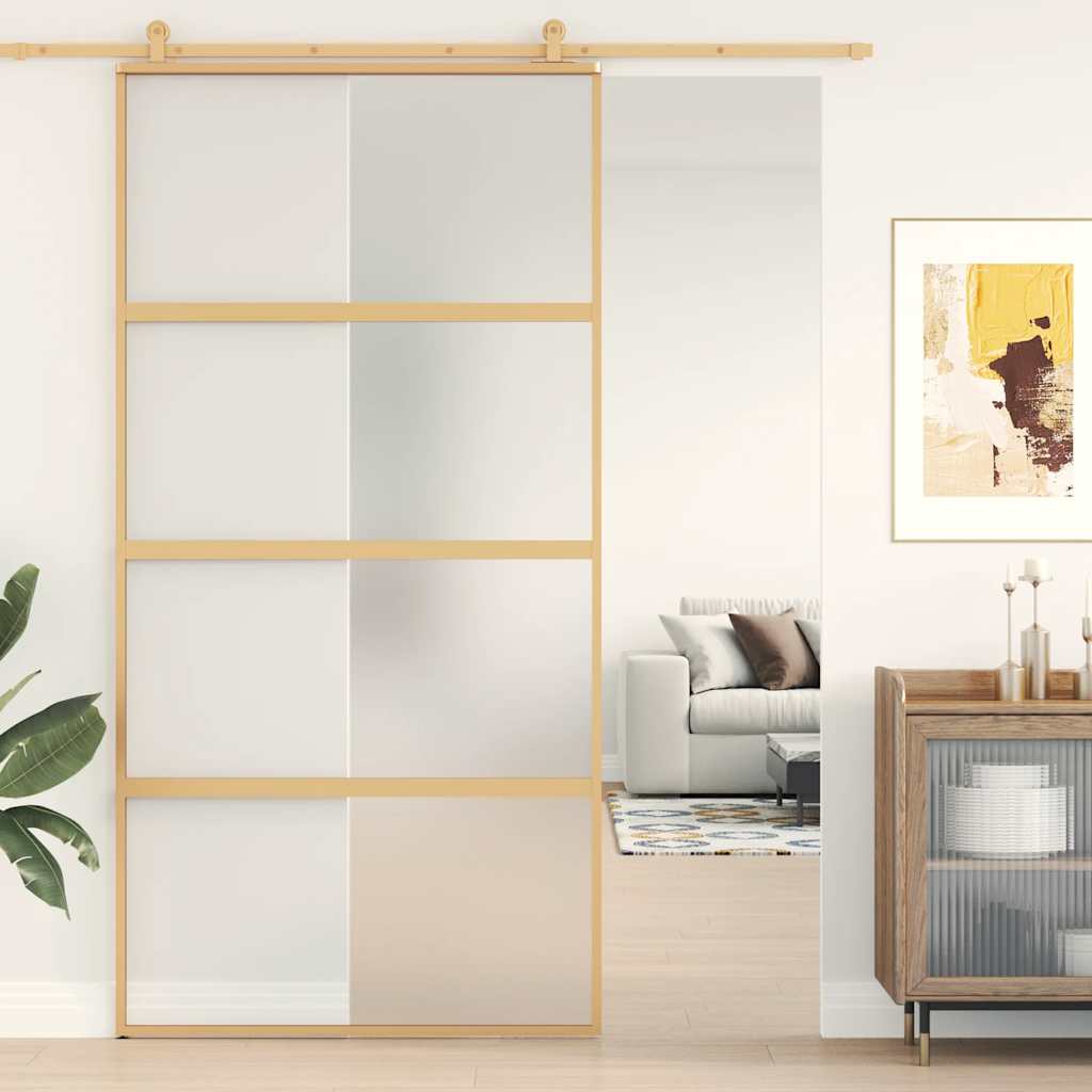 vidaXL Sliding Door Gold 102,5x205 cm Frosted ESG Glass and Aluminium