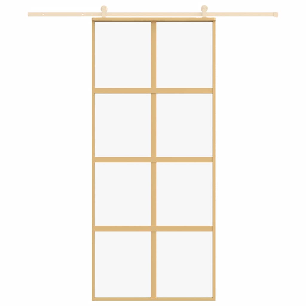 vidaXL Sliding Door Gold 90x205 cm Clear ESG Glass and Aluminium