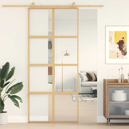 vidaXL Sliding Door Gold 90x205 cm Clear ESG Glass and Aluminium