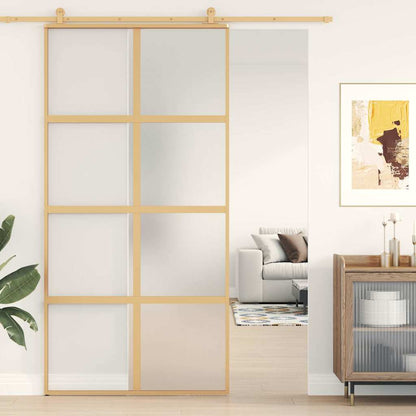 vidaXL Sliding Door Gold 102.5x205 cm Frosted ESG Glass and Aluminium