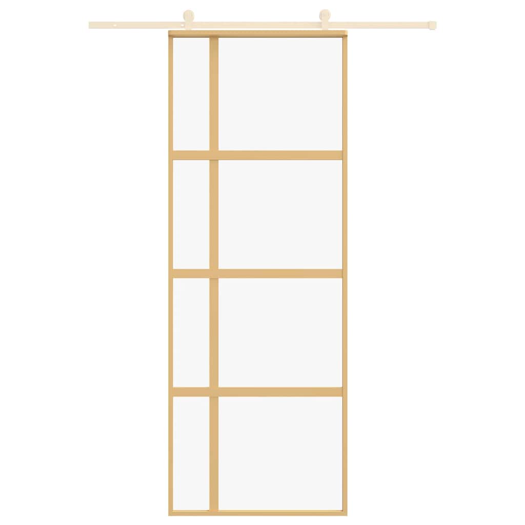 vidaXL Sliding Door Gold 76x205 cm Clear ESG Glass and Aluminium
