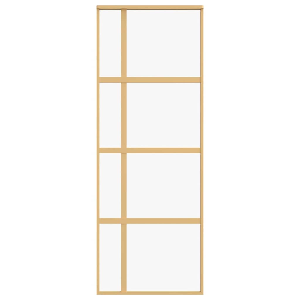 vidaXL Sliding Door Gold 76x205 cm Clear ESG Glass and Aluminium