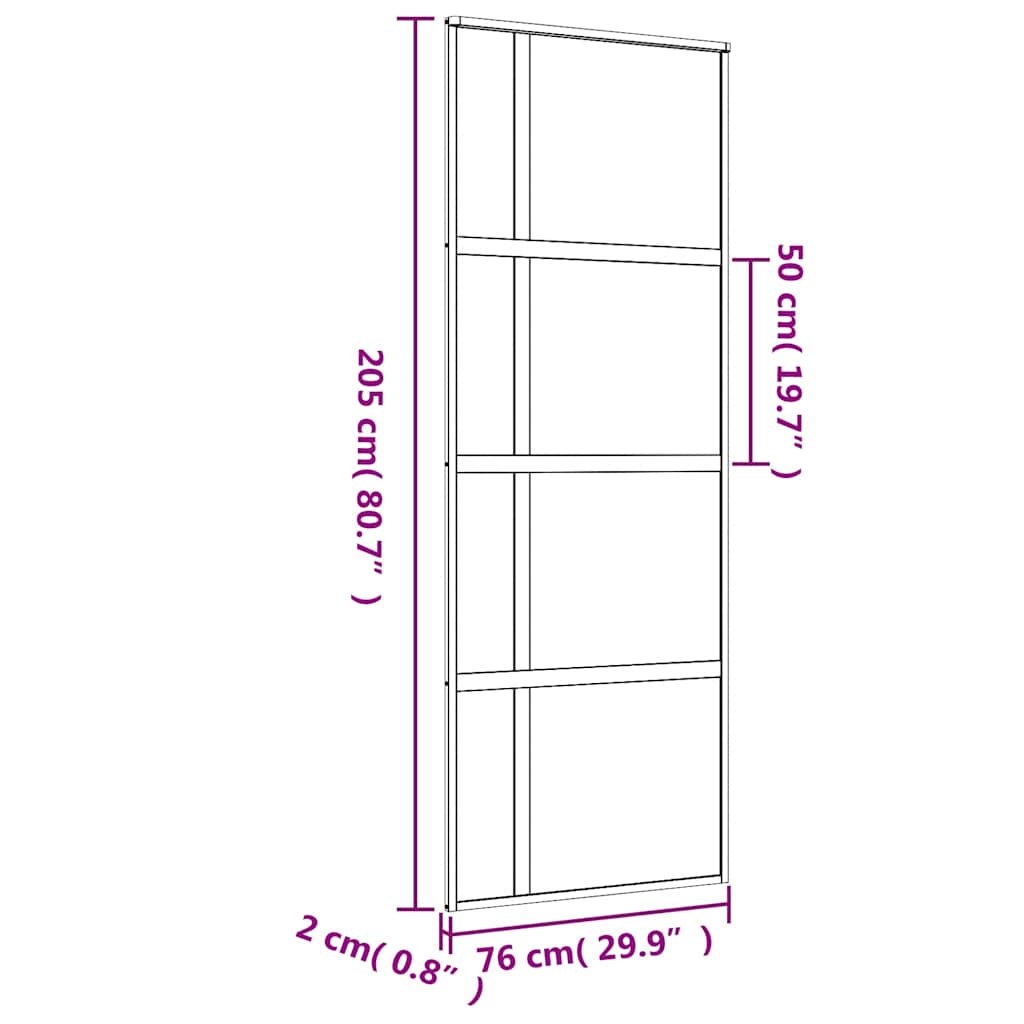vidaXL Sliding Door Gold 76x205 cm Clear ESG Glass and Aluminium