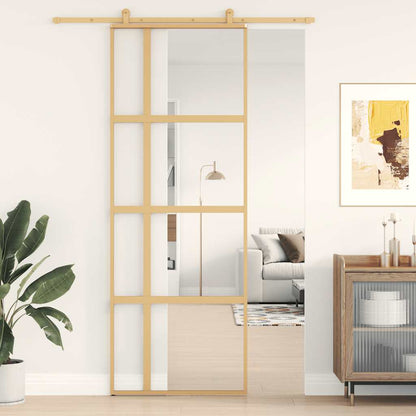 vidaXL Sliding Door Gold 76x205 cm Clear ESG Glass and Aluminium