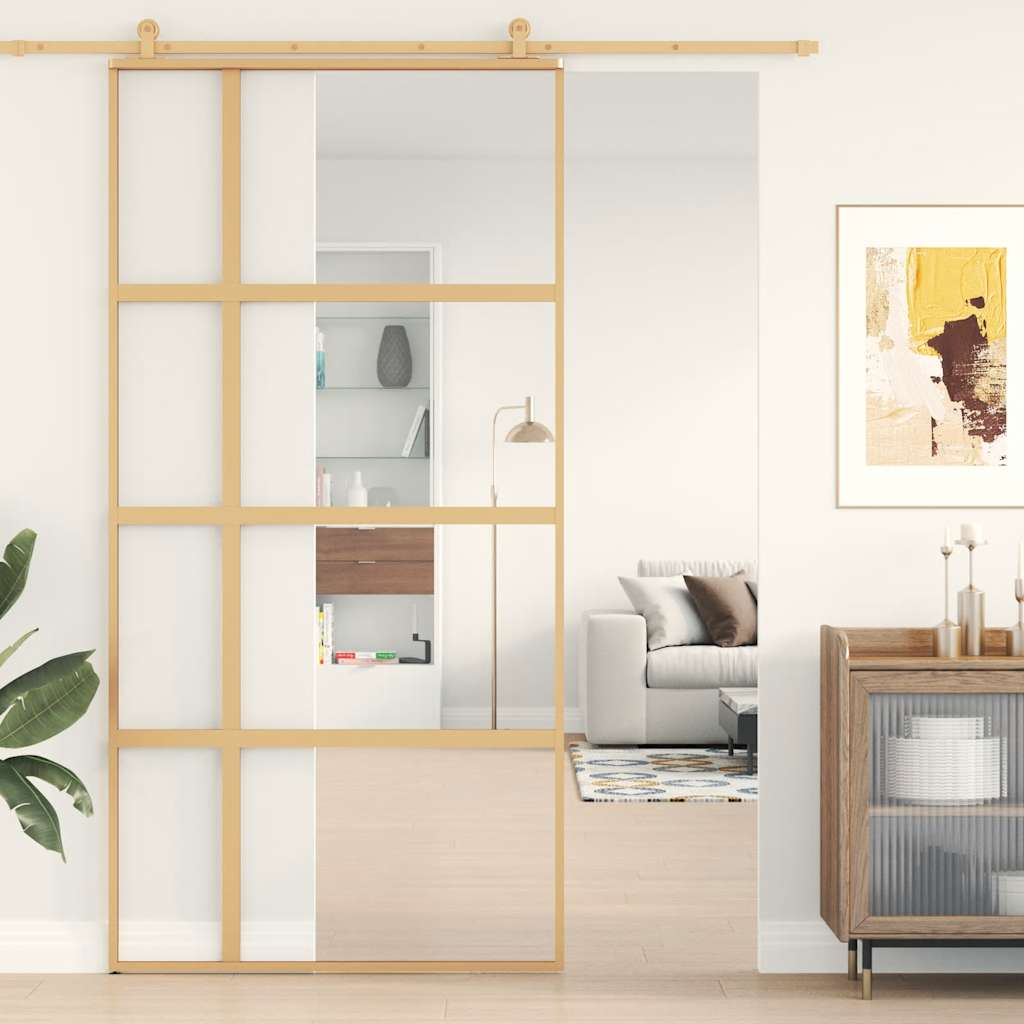 vidaXL Sliding Door Gold 102.5x205 cm Clear ESG Glass and Aluminium