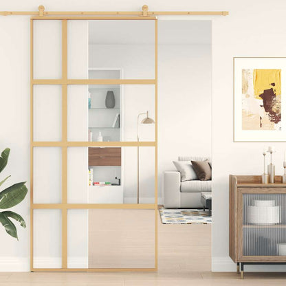 vidaXL Sliding Door Gold 102.5x205 cm Clear ESG Glass and Aluminium