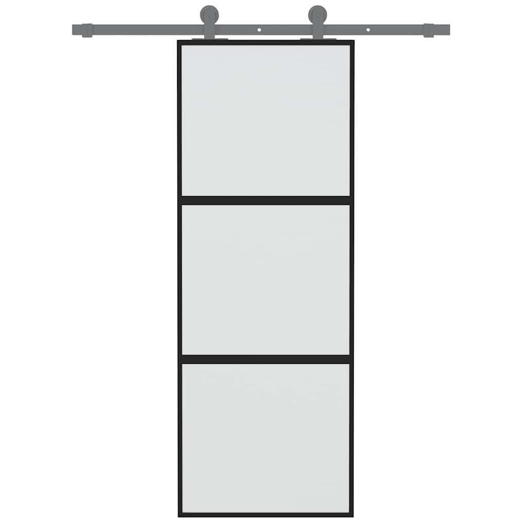 vidaXL Sliding Door Black 76x205 cm Tempered Glass and Aluminium