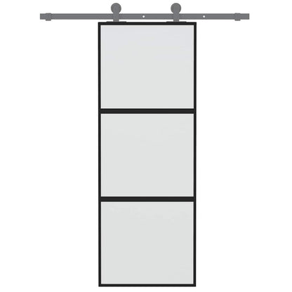 vidaXL Sliding Door Black 76x205 cm Tempered Glass and Aluminium