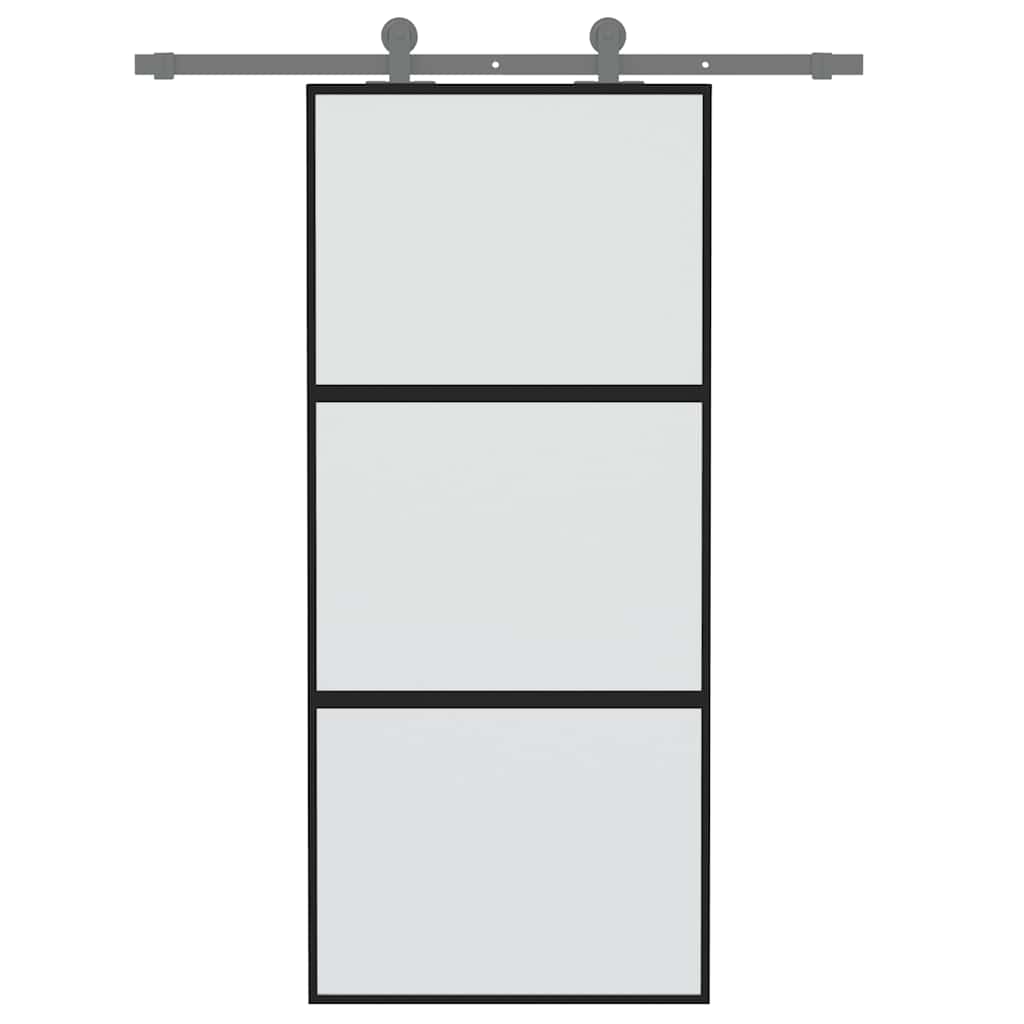 vidaXL Sliding Door Black 90x205 cm Tempered Glass and Aluminium