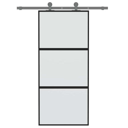 vidaXL Sliding Door Black 90x205 cm Tempered Glass and Aluminium