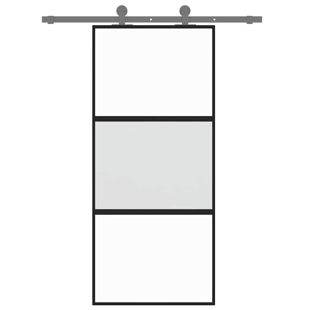 vidaXL Sliding Door Black 90x205 cm Tempered Glass and Aluminium