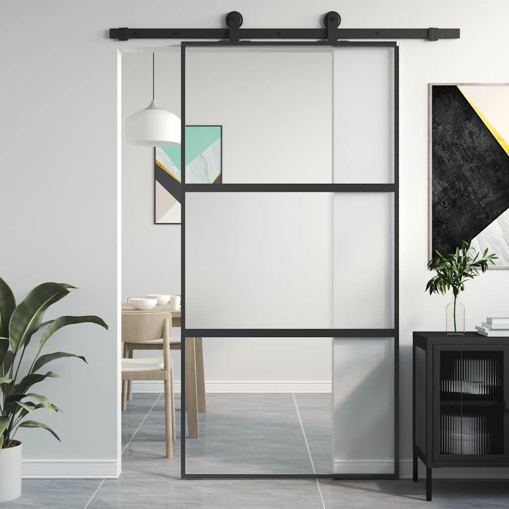 vidaXL Sliding Door Black 102,5x205 cm Tempered Glass and Aluminium