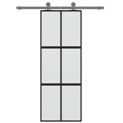 vidaXL Sliding Door Black 76x205 cm Tempered Glass and Aluminium