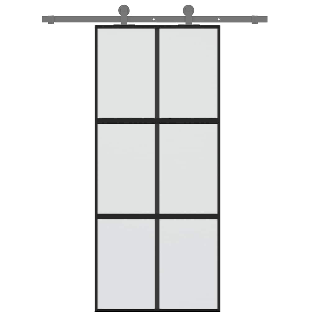 vidaXL Sliding Door Black 90x205 cm Tempered Glass and Aluminium