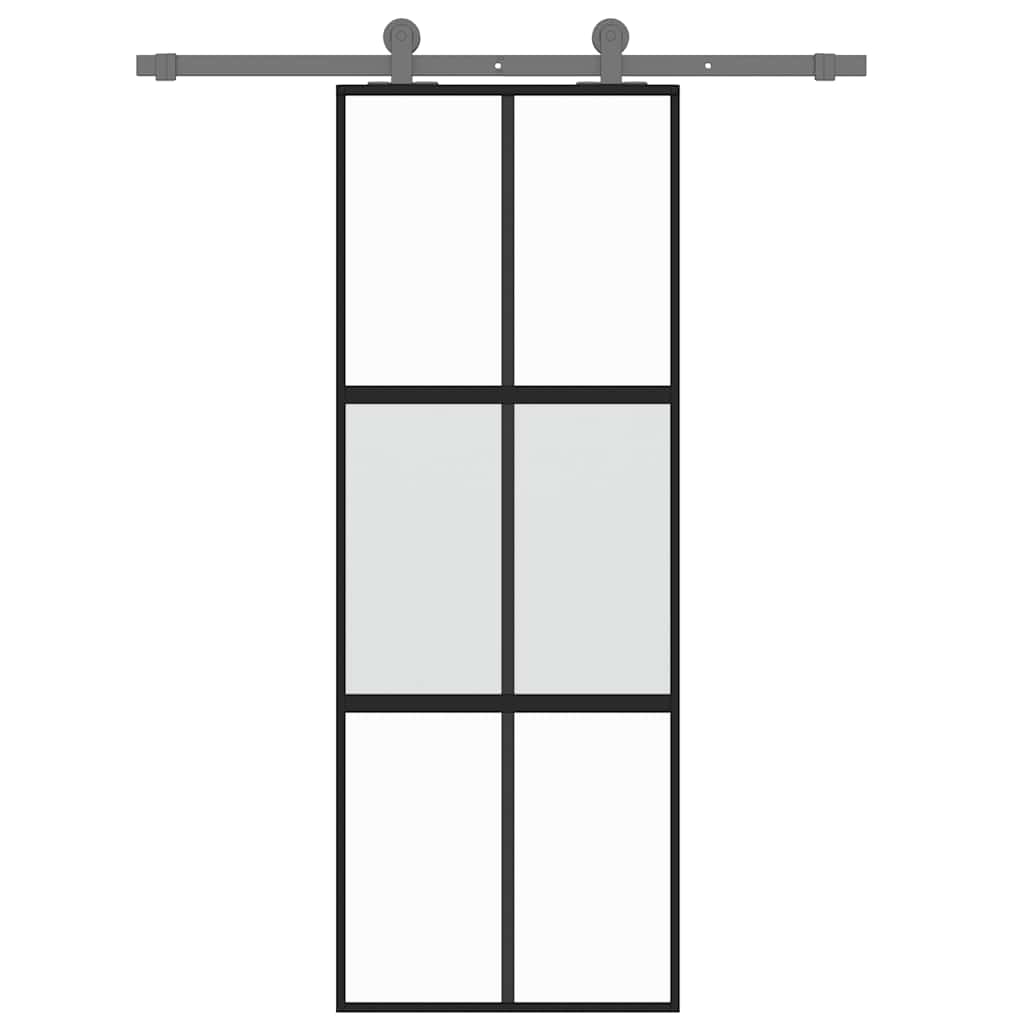 vidaXL Sliding Door Black 76x205 cm Tempered Glass and Aluminium