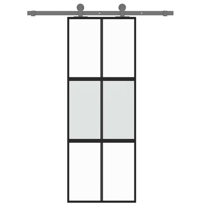 vidaXL Sliding Door Black 76x205 cm Tempered Glass and Aluminium