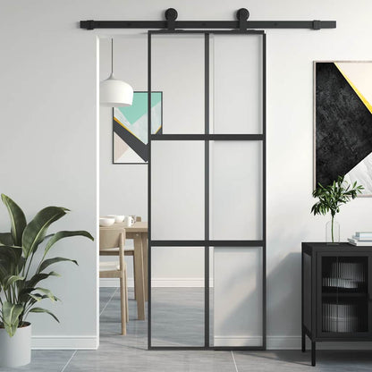 vidaXL Sliding Door Black 76x205 cm Tempered Glass and Aluminium