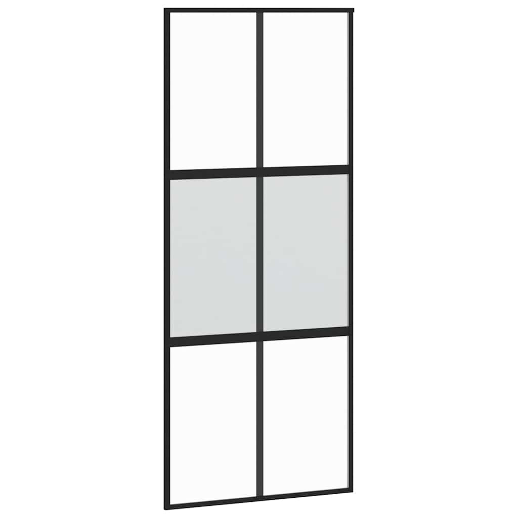 vidaXL Sliding Door Black 90x205 cm Tempered Glass and Aluminium