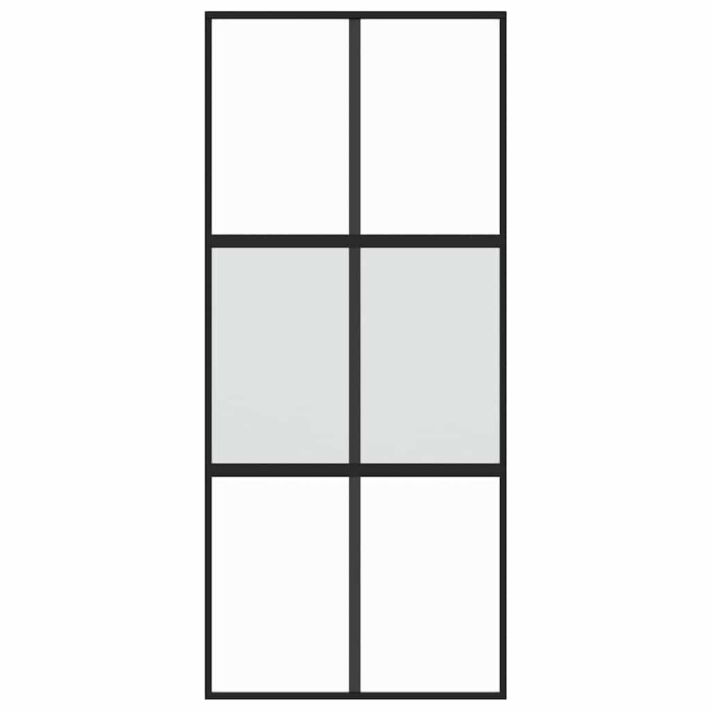 vidaXL Sliding Door Black 90x205 cm Tempered Glass and Aluminium