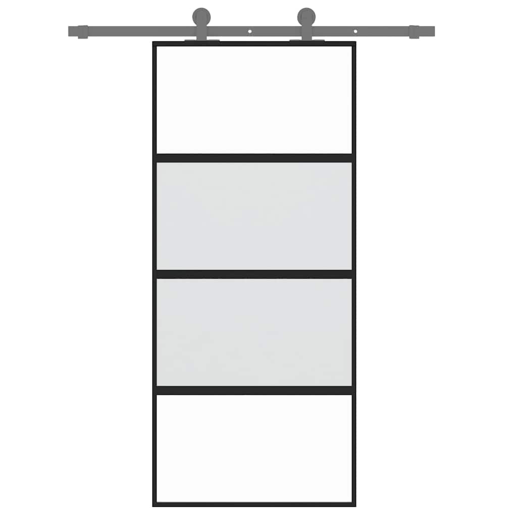 vidaXL Sliding Door Black 90x205 cm Tempered Glass and Aluminium