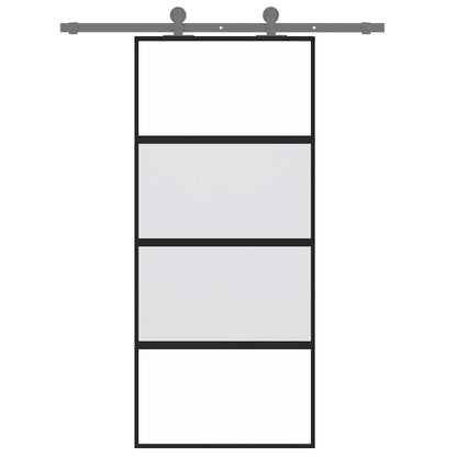 vidaXL Sliding Door Black 90x205 cm Tempered Glass and Aluminium