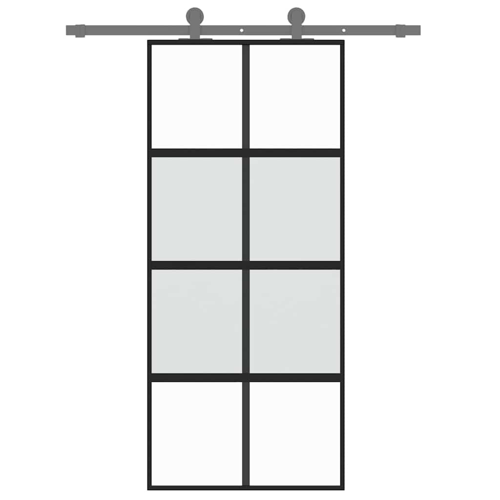 vidaXL Sliding Door Black 90x205 cm Tempered Glass and Aluminium