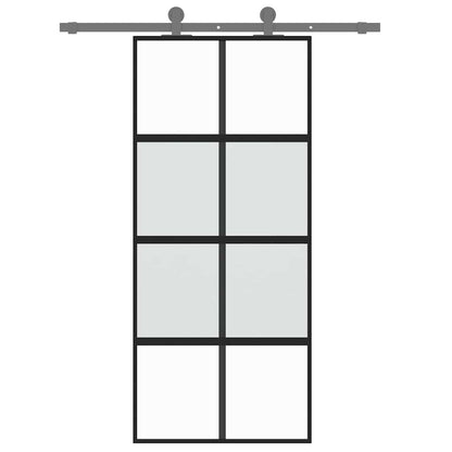 vidaXL Sliding Door Black 90x205 cm Tempered Glass and Aluminium