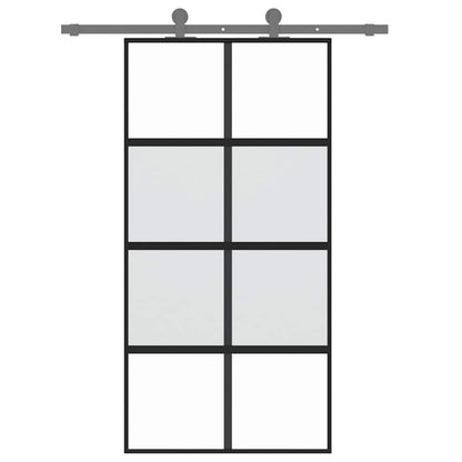vidaXL Sliding Door Black 102.5x205 cm Tempered Glass and Aluminium