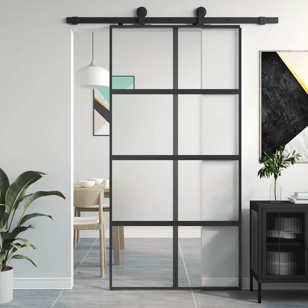vidaXL Sliding Door Black 102.5x205 cm Tempered Glass and Aluminium