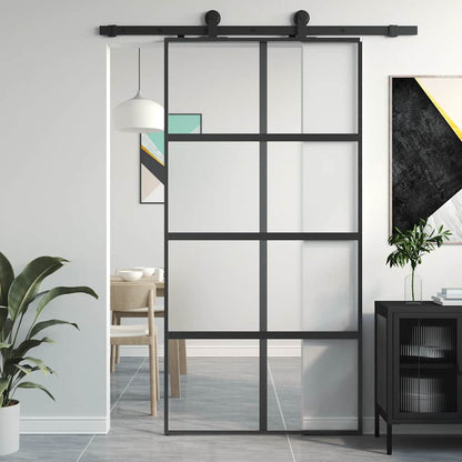vidaXL Sliding Door Black 102,5x205 cm Tempered Glass and Aluminium