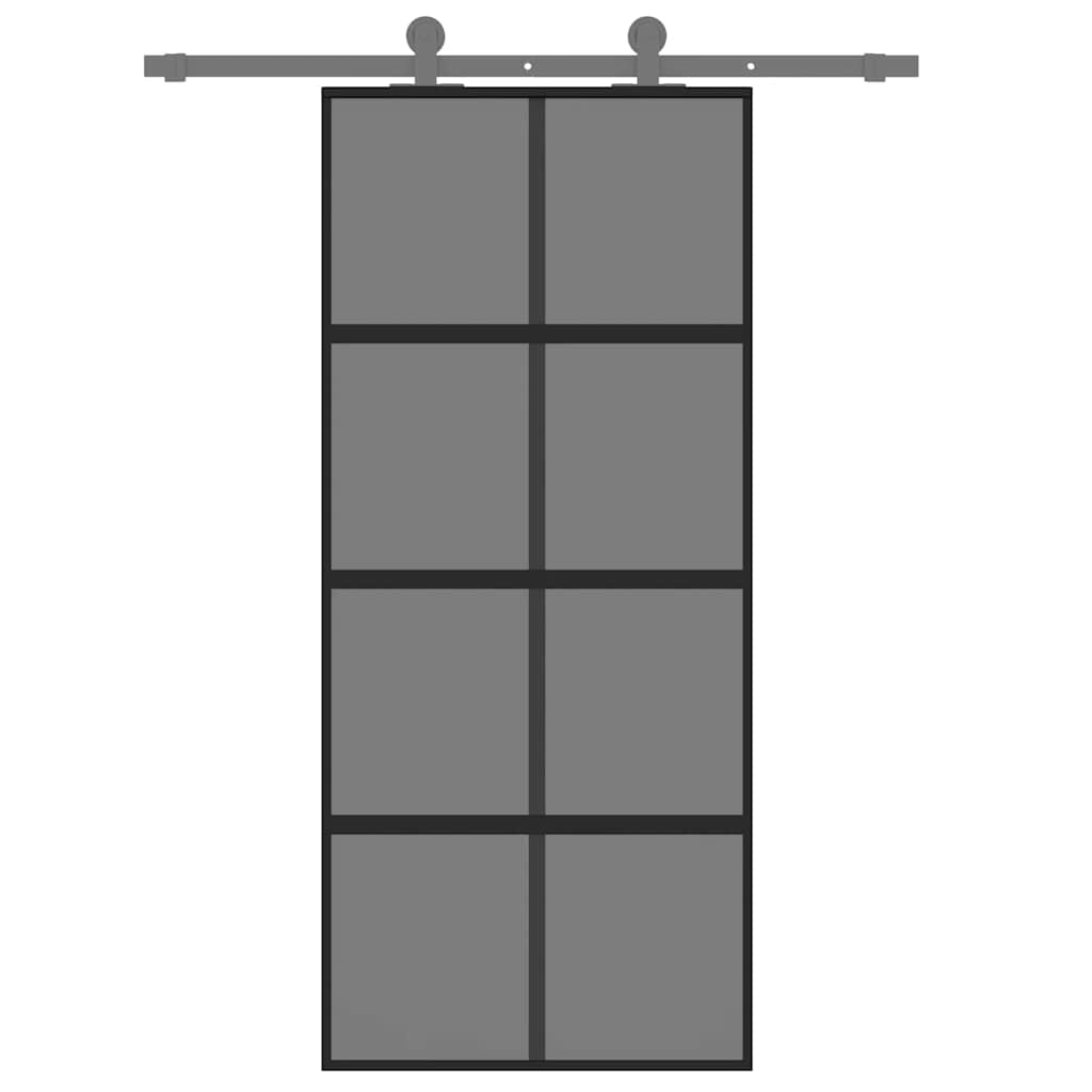 vidaXL Sliding Door Black 90x205 cm Tempered Glass and Aluminium