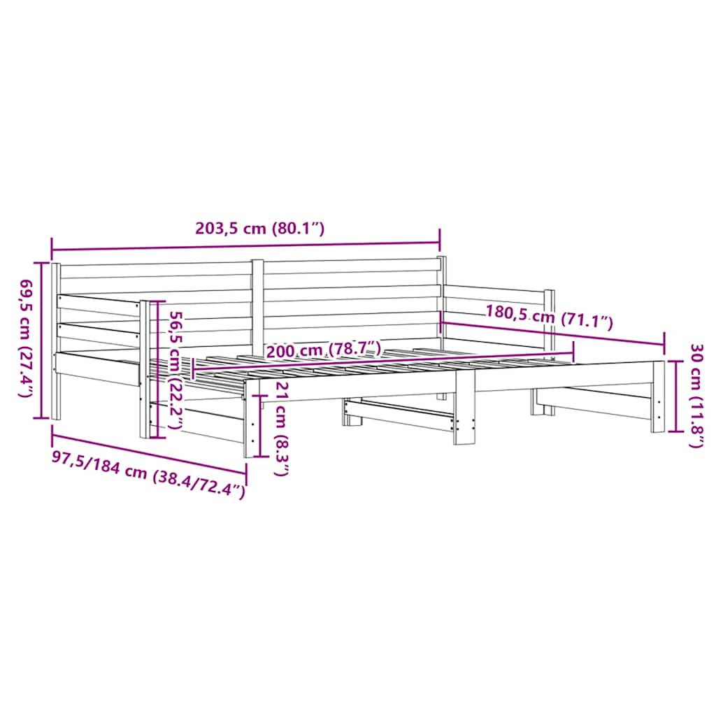 vidaXL Daybed with Trundle without Mattress 90x200 cm Solid Wood