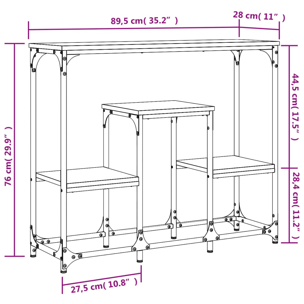 vidaXL Console Table Smoked Oak 89.5x28x76 cm Engineered Wood
